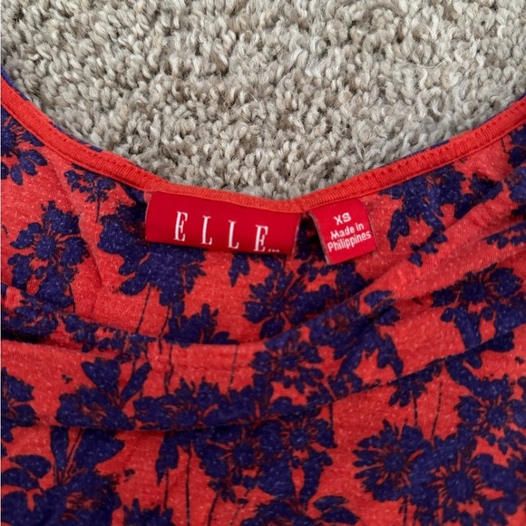 Elle Top Women's XS Red Floral Print Chiffon Sleeve Scoop Neck Blouse - Picture 2 of 3